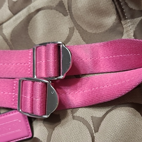 Coach Signature Stripe khaki pink Backpack bag - Picture 9 of 13